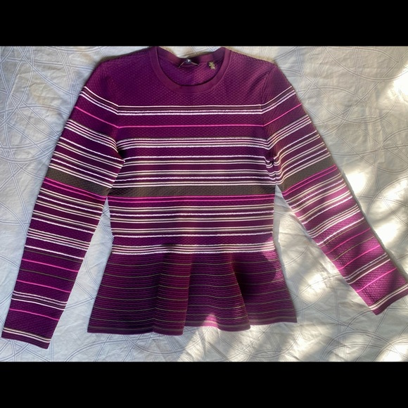 EUC Ted Baker Leytina Striped Peplum sweater, knit top, size Ted 3, US 8-10 - Picture 5 of 9